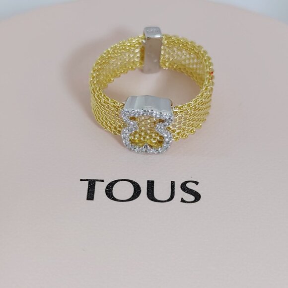 TOUS RING Gold Icon Mesh Ring in Gold with Diamonds Women Jewelry Ring - Picture 1 of 8